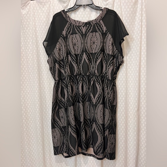Born Famous Lace Overlay Dress Sheer, Fluttery Sleeves and Elastic Waist Size 2X - Picture 1 of 13